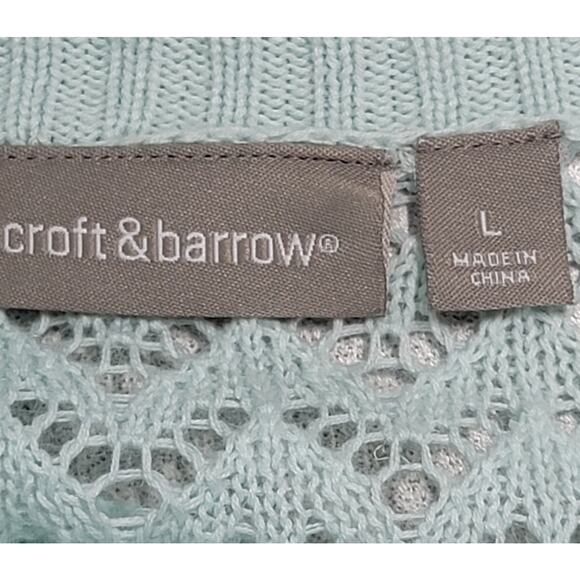 Croft & Barrow Mint Green Open Knit Button Up Cardigan Sweater Large Lightweight - Picture 3 of 6